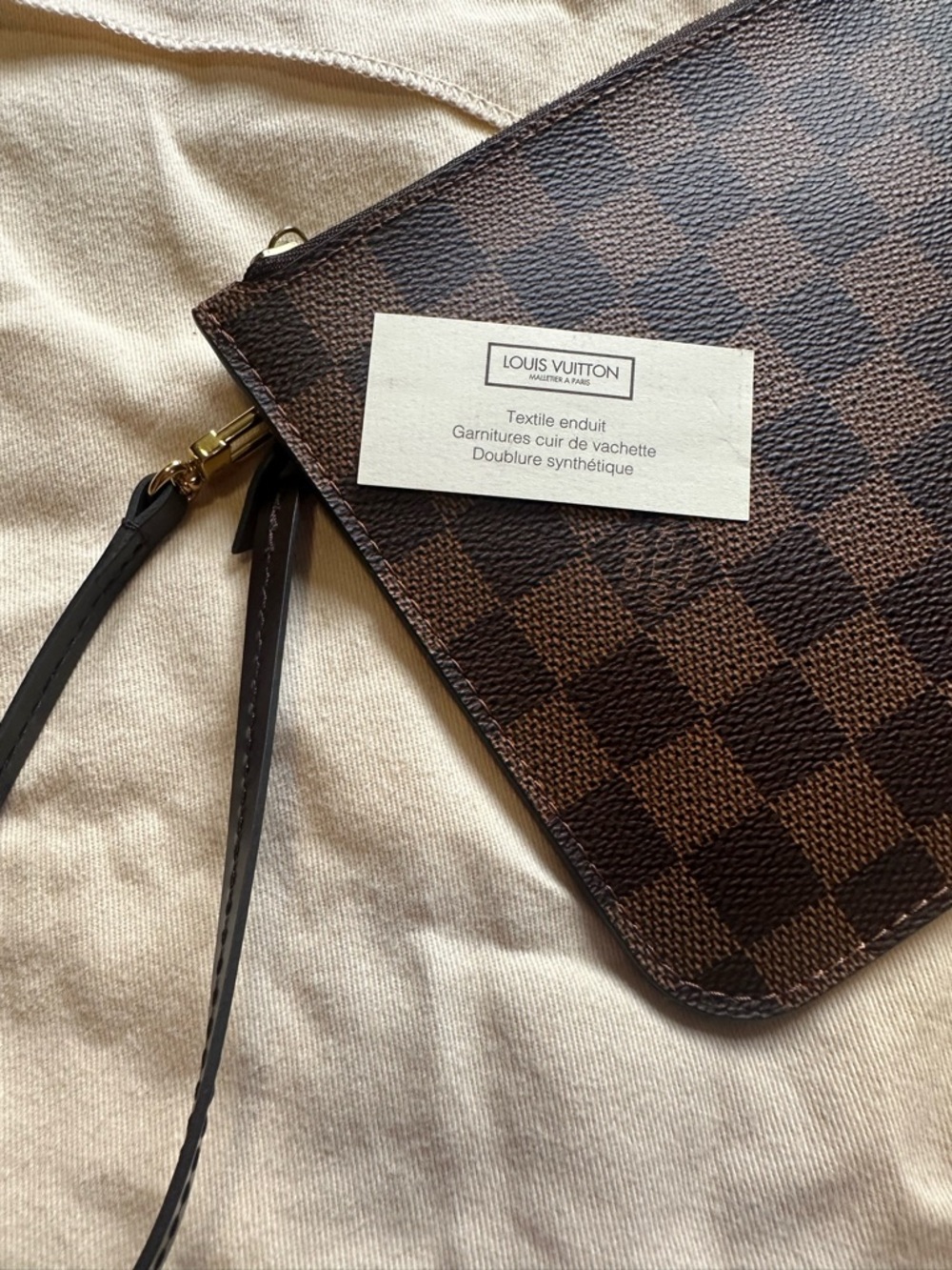 💯 Authentic Louis Vuitton Damier Ebene Neverfull Wristlet Pouch - Picture 9 of 14